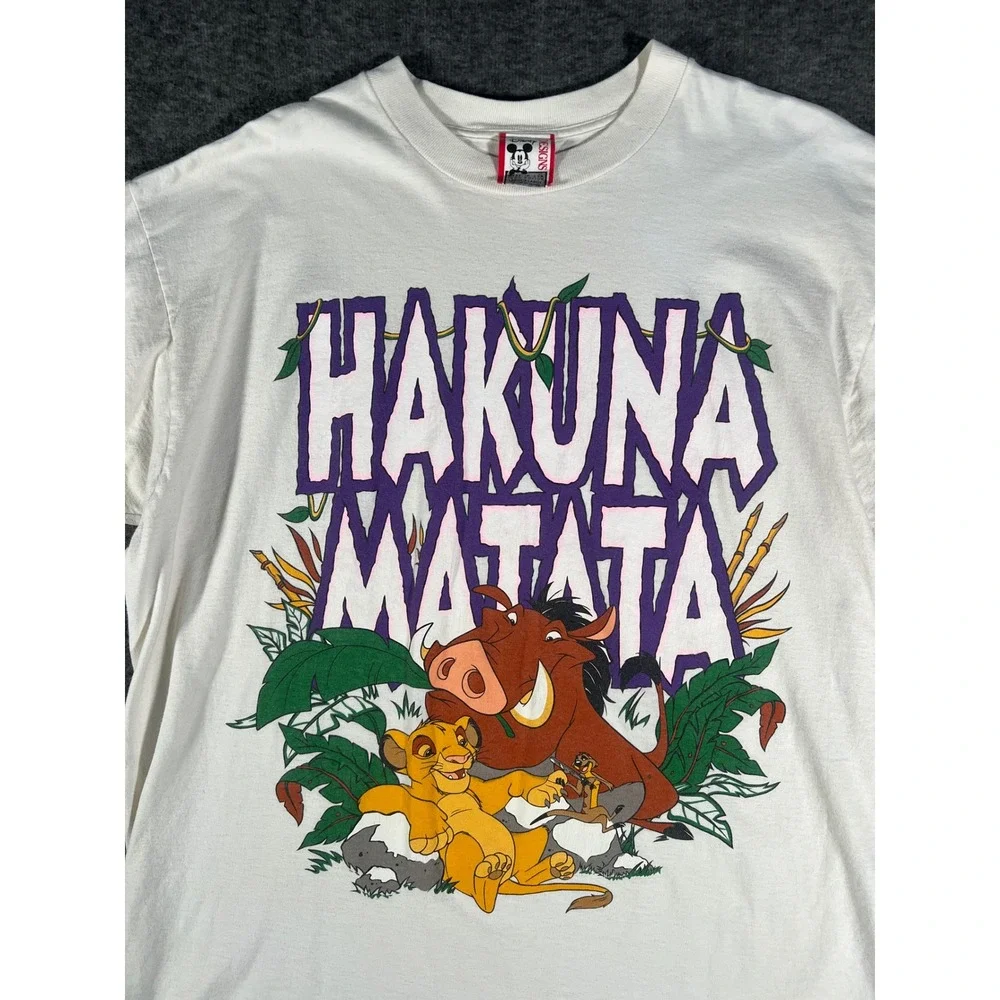 Vintage 90s Lion King Hakuna Matata Disney Designs Made in USA Tshirt White L/XL - Picture 2 of 5